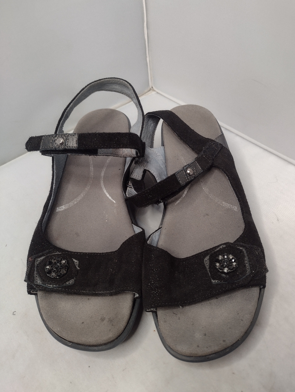 Naot Women's Sling Wedge Sandals 39 Black Glitter Comfort Rhinestone B4